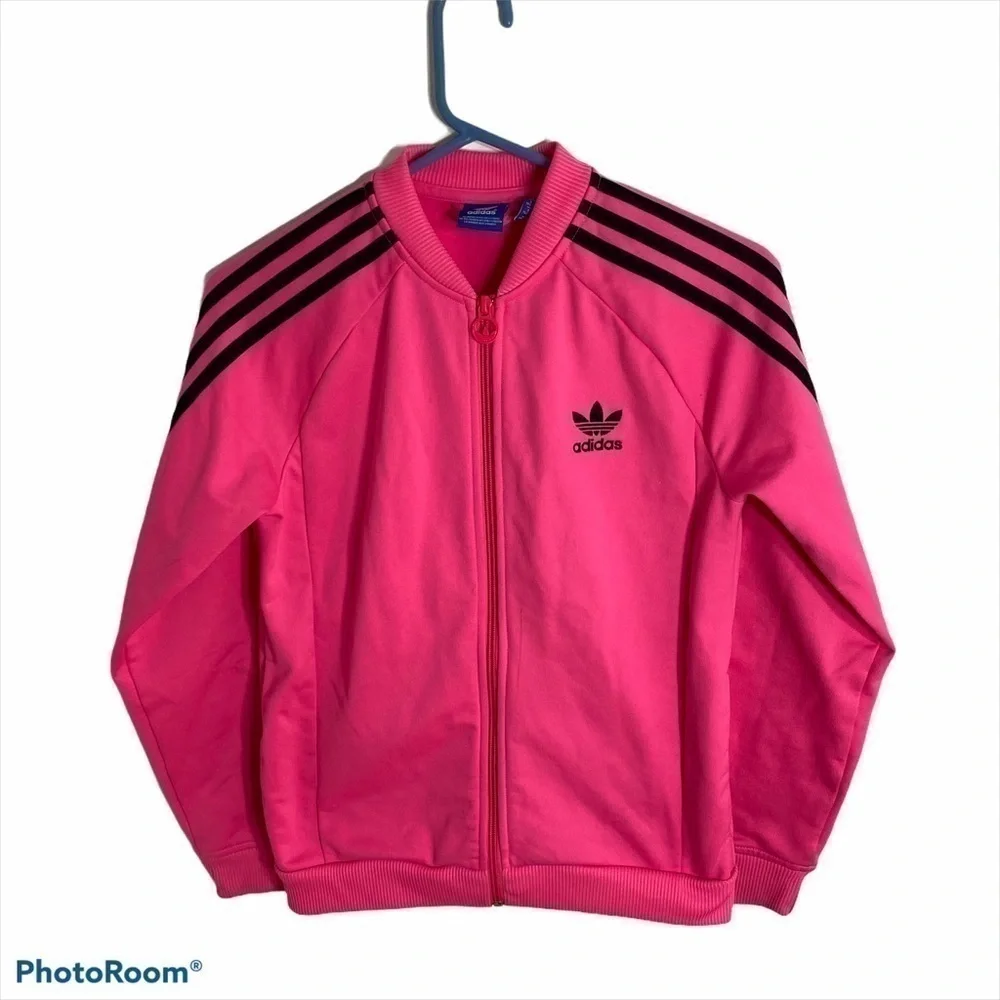 Adidas Stripe Sleeve Track Jacket Pink Kids Medium
